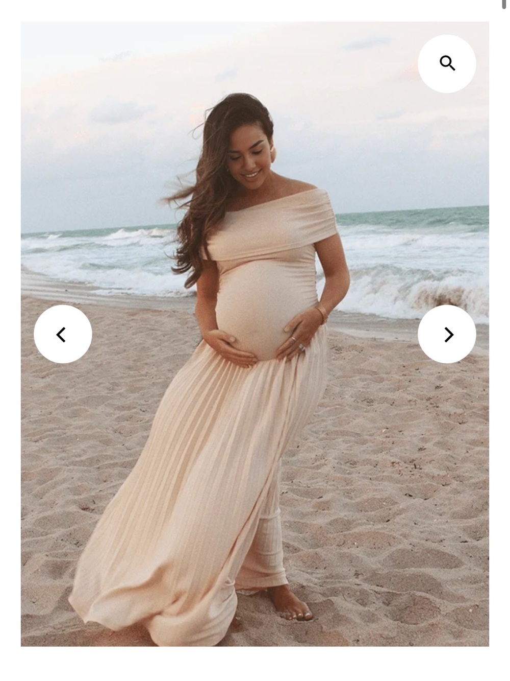 Momyknows Apricot Off Shoulder Ruched Pleated Big Swing Maternity Dress- M - Picture 5 of 9